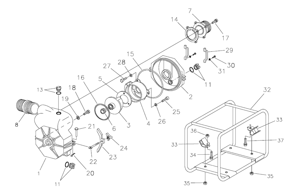 Trash Pump Diagram and Parts List for 073018-0-317GPM  Briggs and Stratton Water Pump